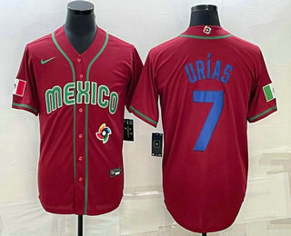 Mens Mexico Baseball #7 Julio Urias 2023 Red Blue World Baseball Classic Stitched Jerseys->2023 world baseball classic->MLB Jersey